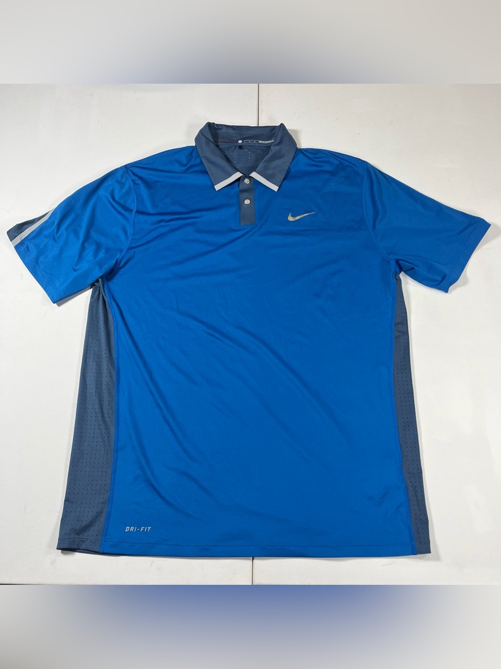 Nike Tiger Woods Collection Polo Shirt Mens Large Collared Blue Dri-FIT Golf